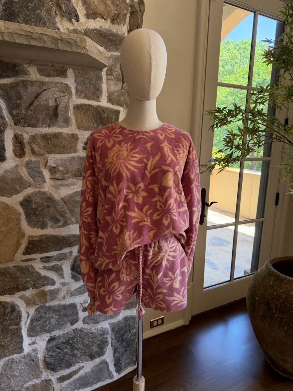 Faherty Pink and Cream Floral Knit Top
